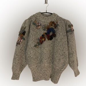 Vintage Mariea Kim Mohair 80’s Knit Textured Sweater Grey Medium Abstract